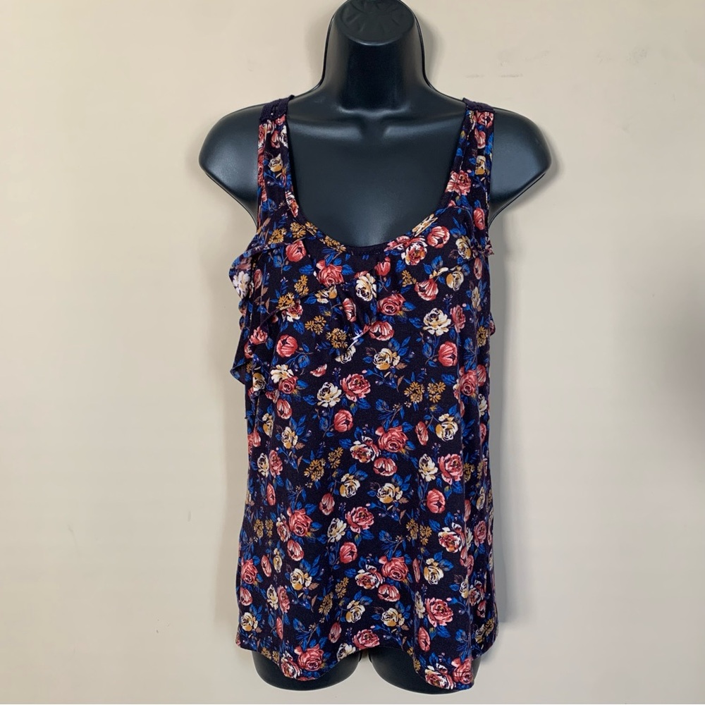 3/$15 SALE! Floral Ruffle Crochet Back Tank Top